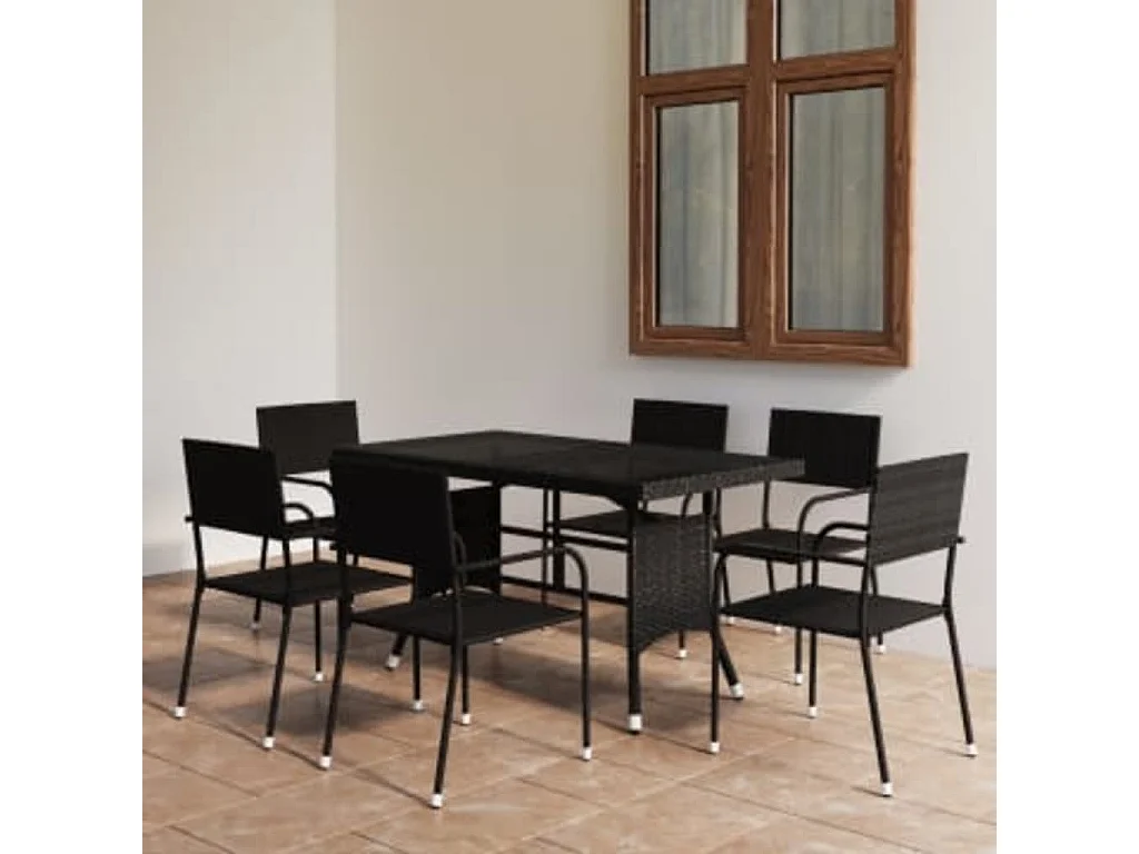 Ensemble à manger de jardin 7 pcs Résine tressée Noir