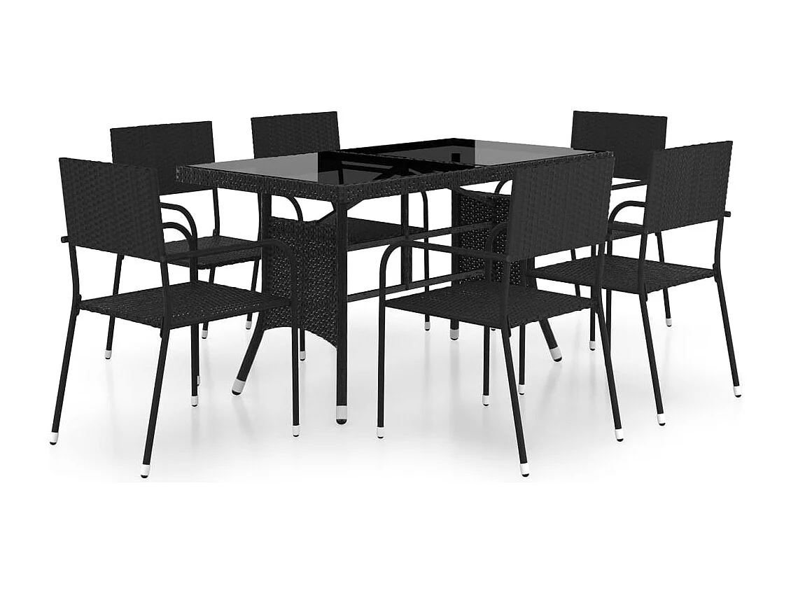 Ensemble à manger de jardin 7 pcs Résine tressée Noir
