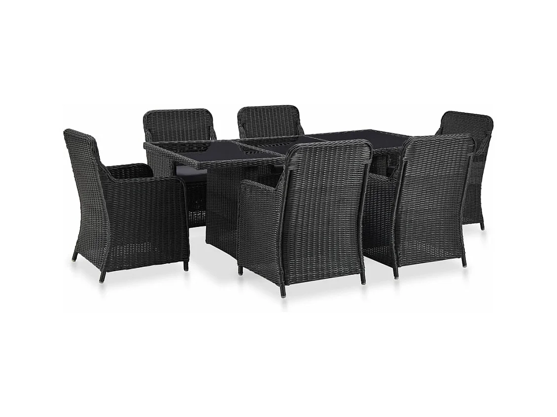 Ensemble à manger d'extérieur 7 pcs Résine tressée Noir