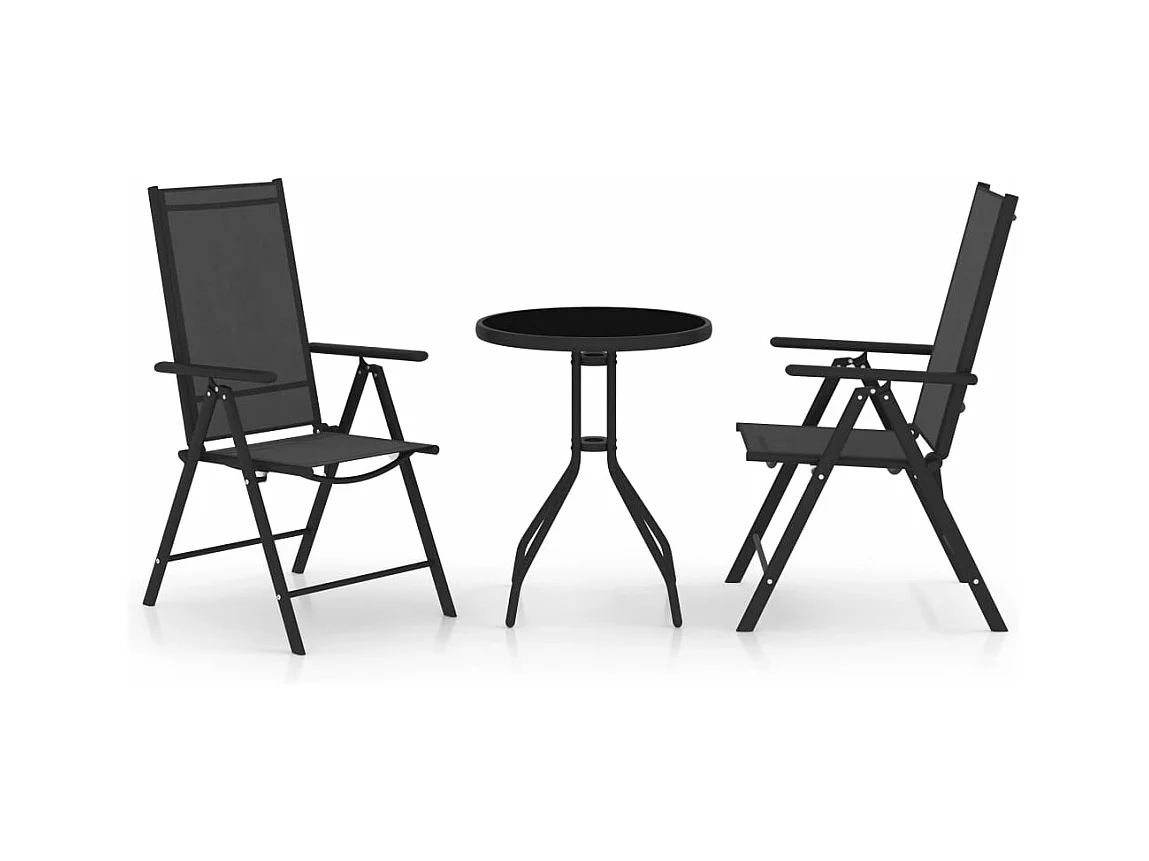 Set mesa y sillas de jardín 3 pzas aluminio y textilene negro