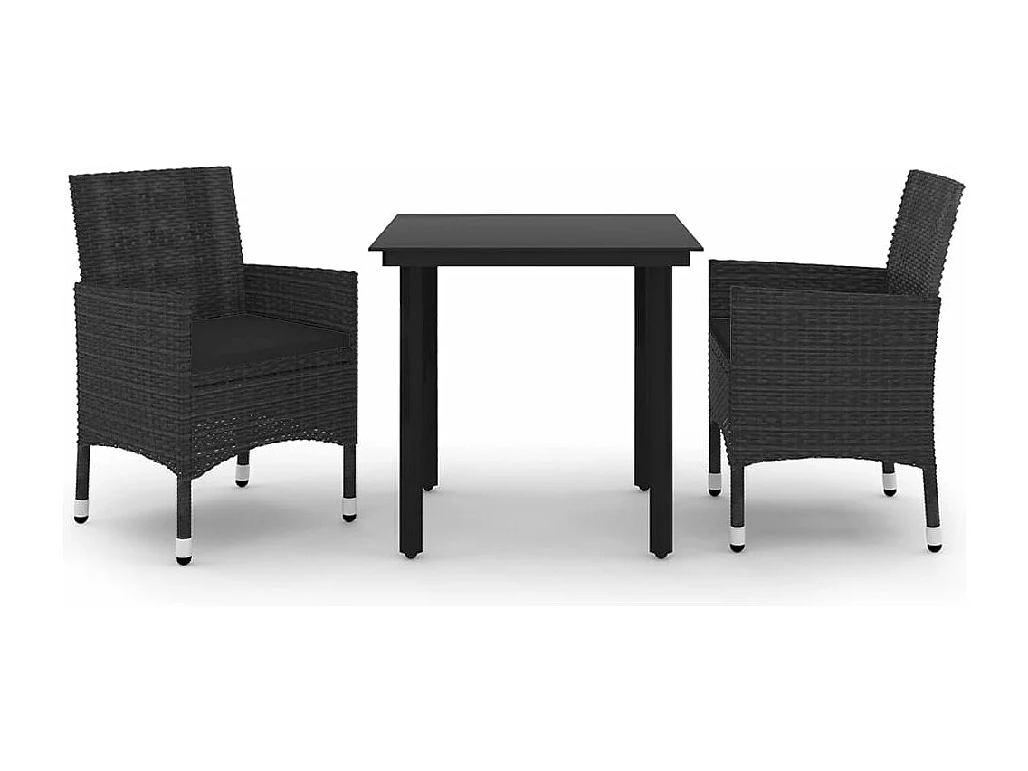 3-delige Tuinset met kussens poly rattan en glas