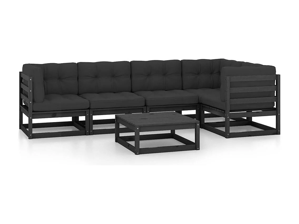 Salon de jardin 6 pcs avec coussins Bois de pin massif