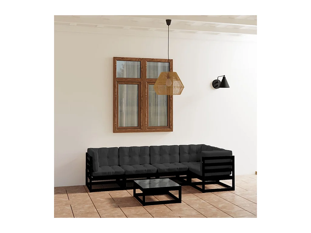 6-delige Loungeset met kussens massief grenenhout
