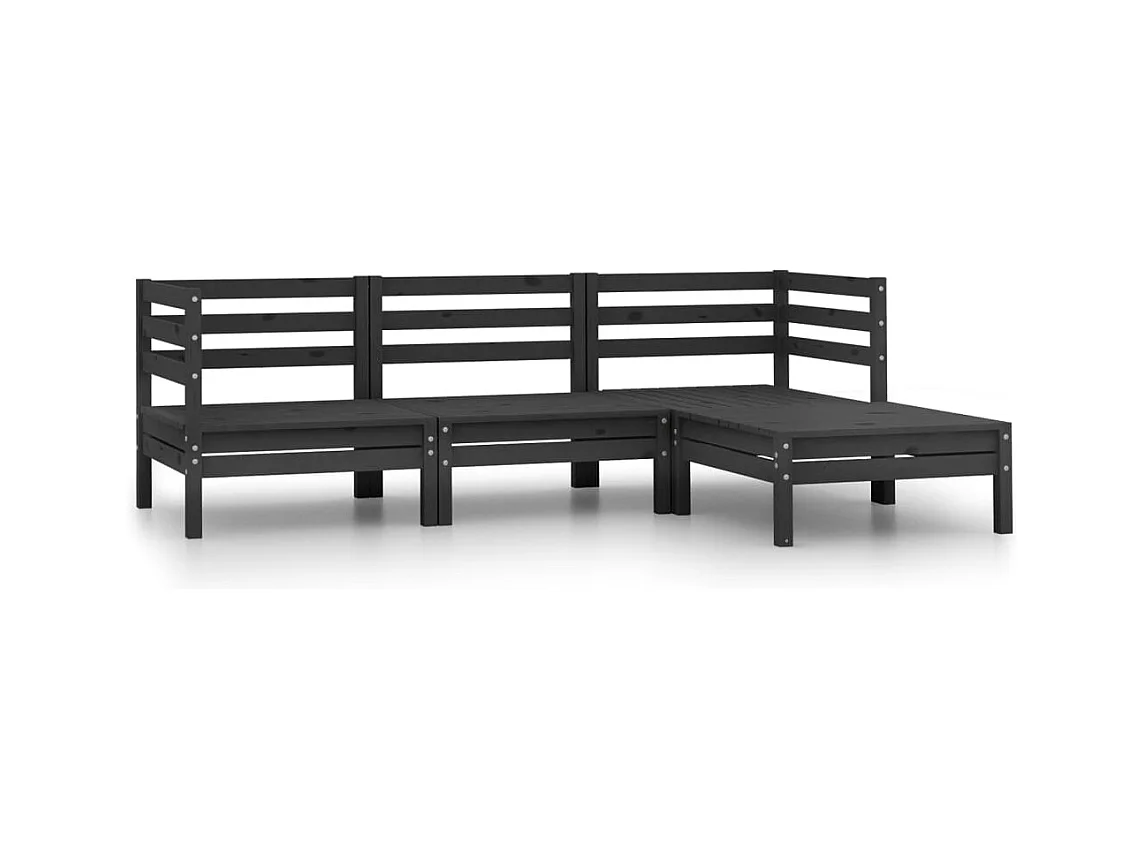 Salon de jardin 4 pcs Bois de pin massif Noir