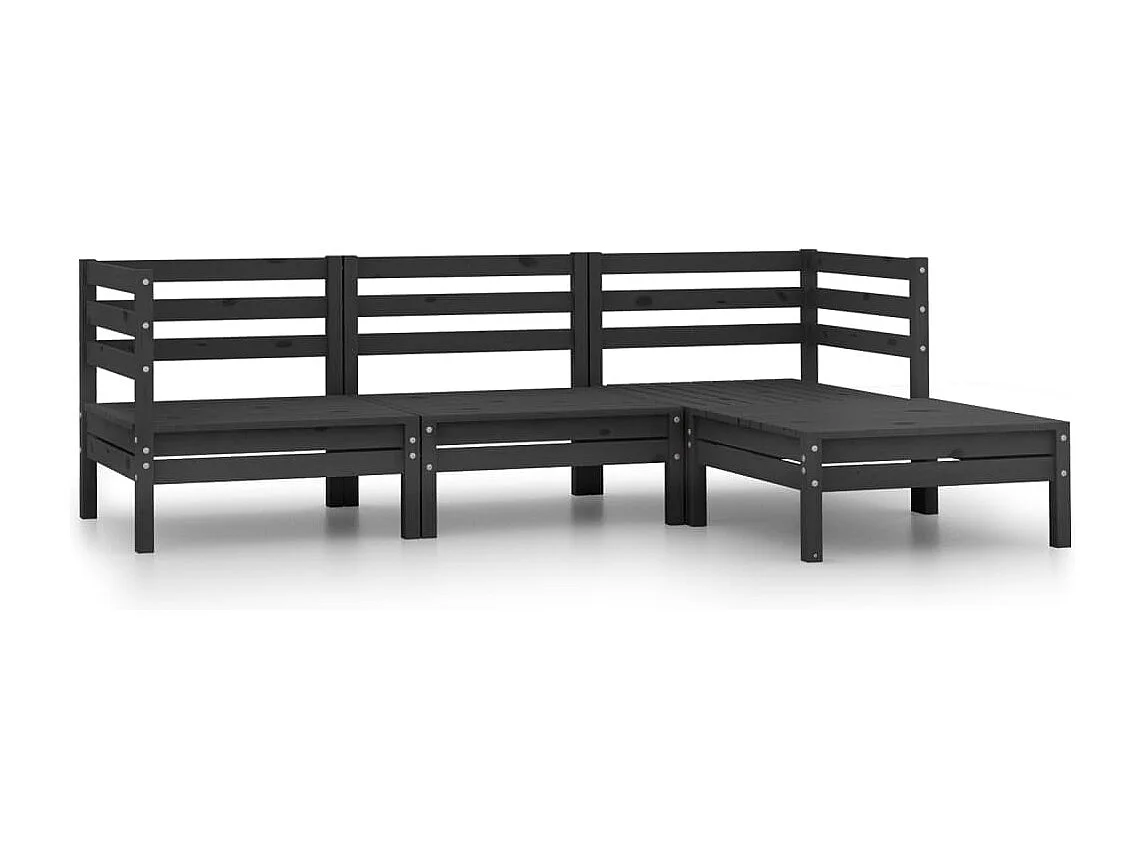 Salon de jardin 4 pcs Bois de pin massif Noir