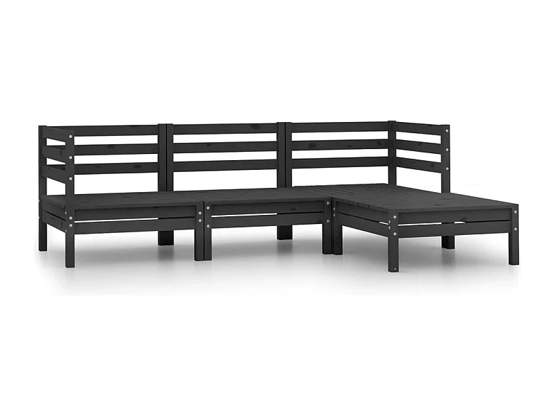 4 pcs conjunto lounge de jardim pinho maciço preto