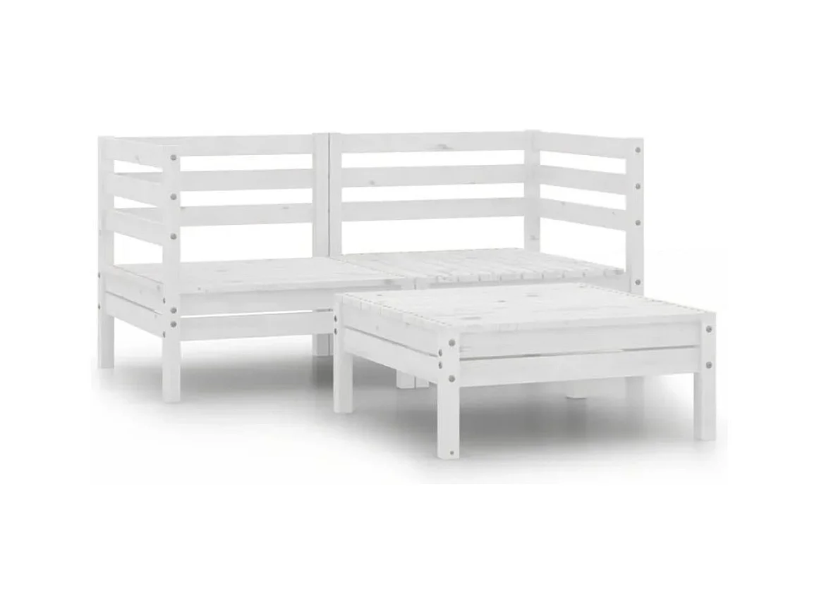 3-tlg. Garten-Lounge-Set Massivholz Kiefer Weiß
