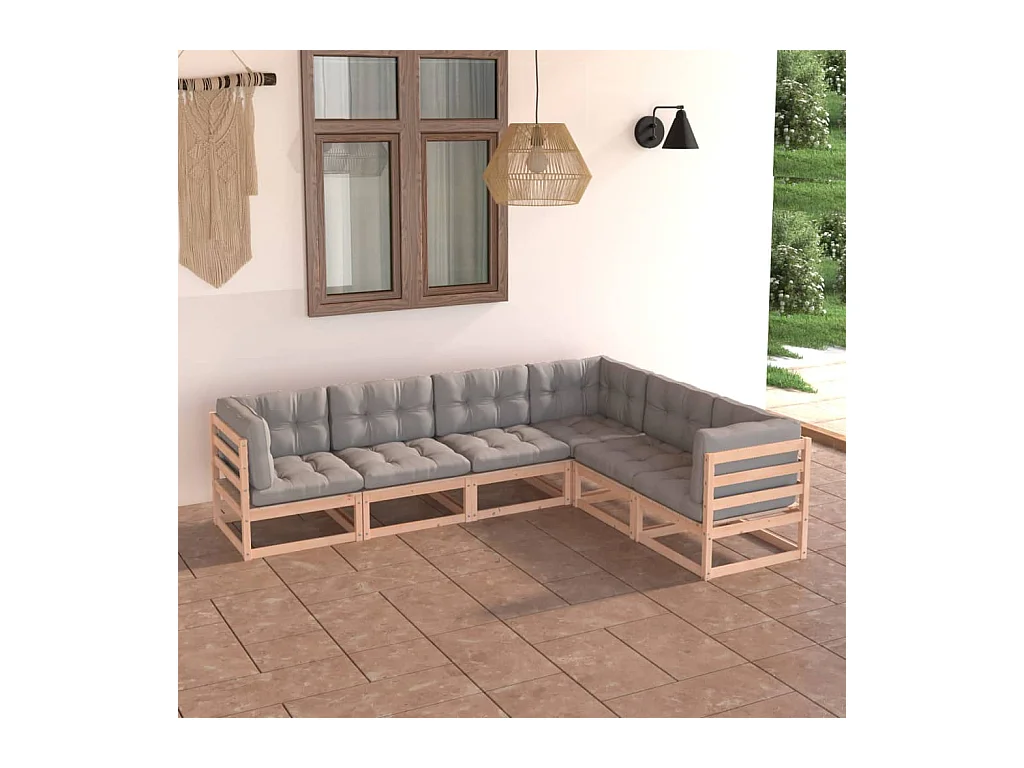 Salon de jardin 6 pcs avec coussins Bois de pin massif