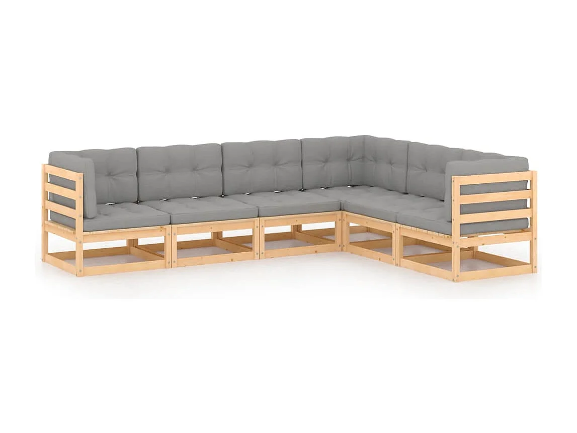 Salon de jardin 6 pcs avec coussins Bois de pin massif