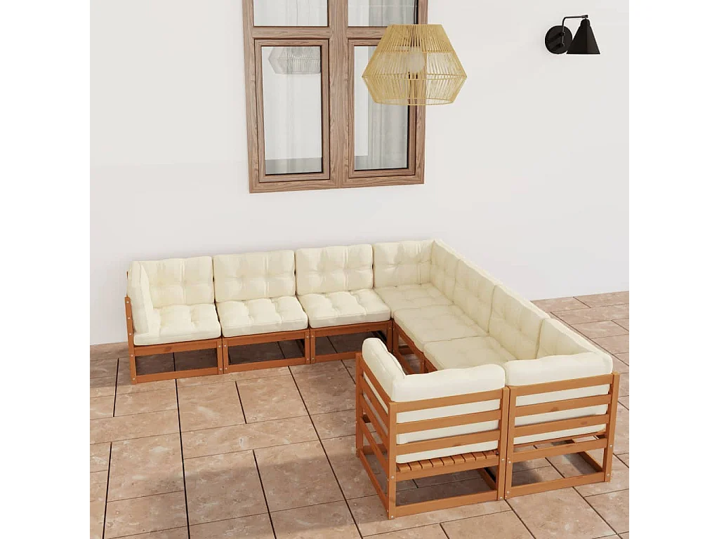 8pcs conj. lounge jardim e almofadões pinho maciço castanho mel