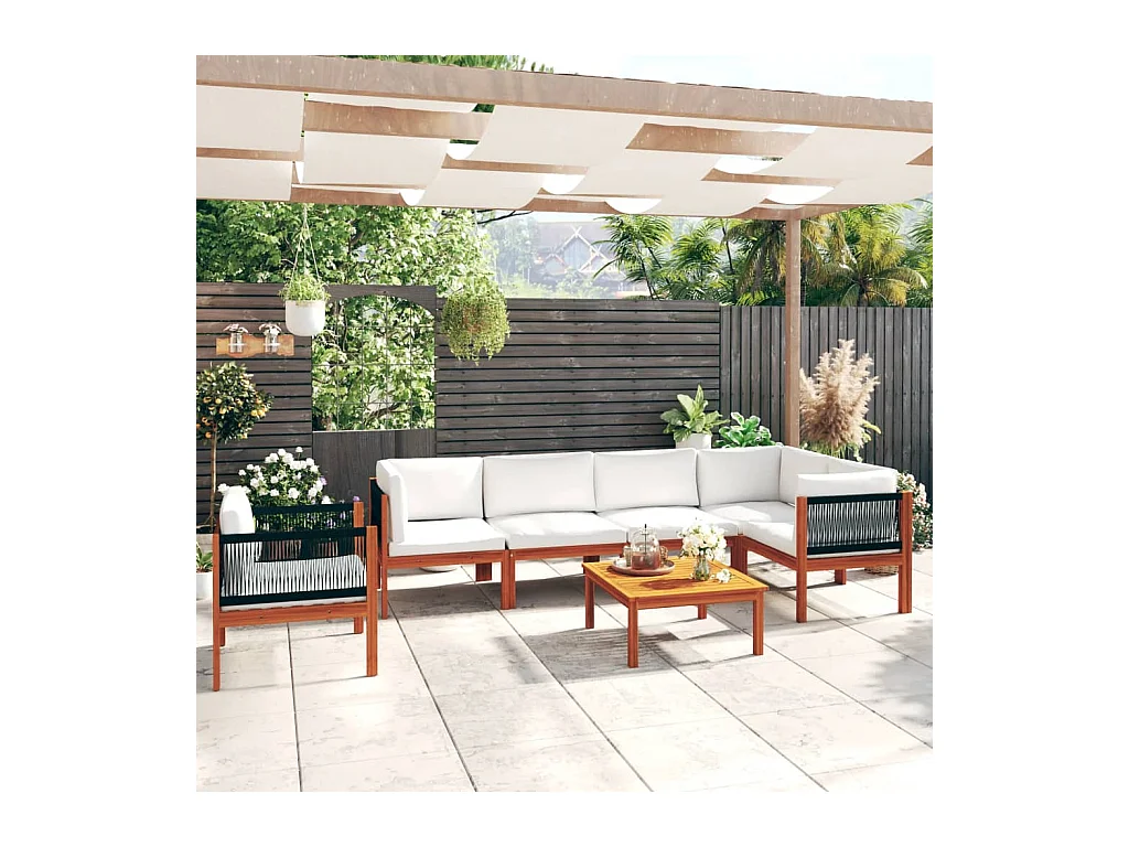 Salon de jardin 7 pièces avec coussins Crème 63 x 63 cm