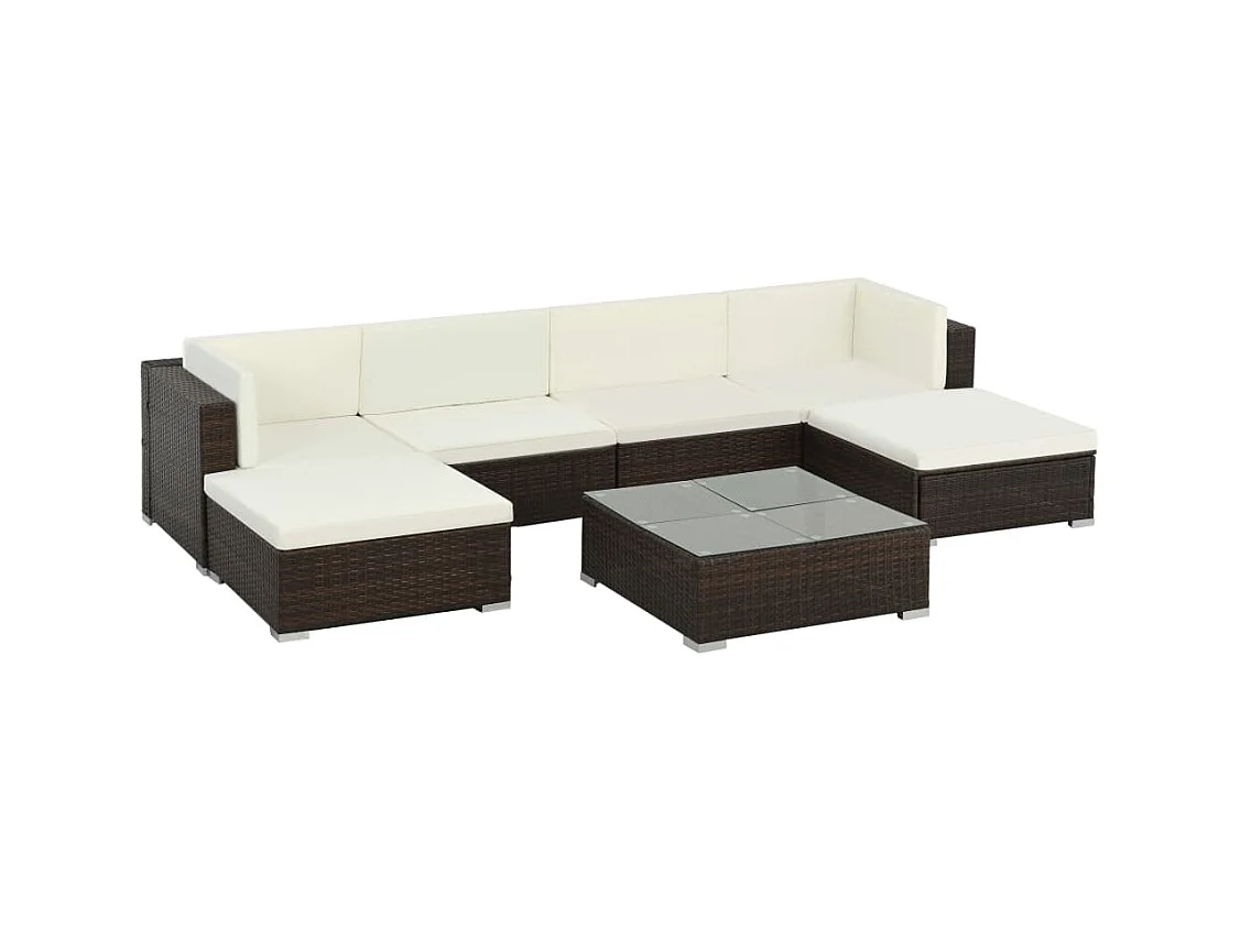 Salon de jardin 7 pcs avec coussins Résine tressée Marron