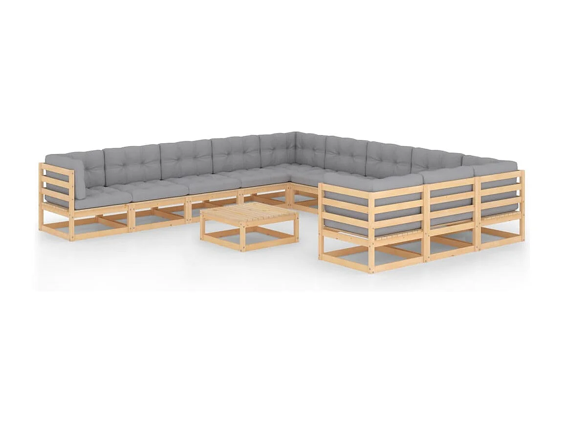 12-delige Loungeset met kussens massief grenenhout