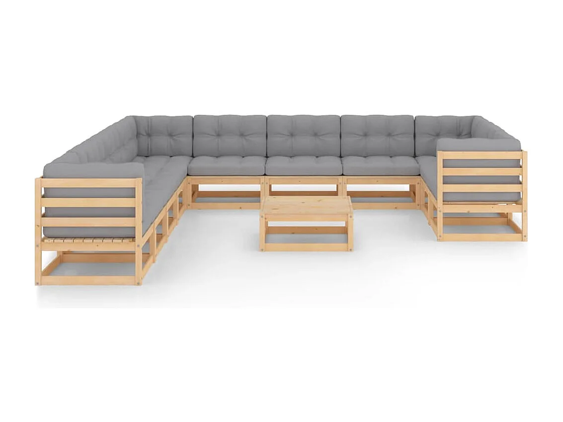 12-delige Loungeset met kussens massief grenenhout