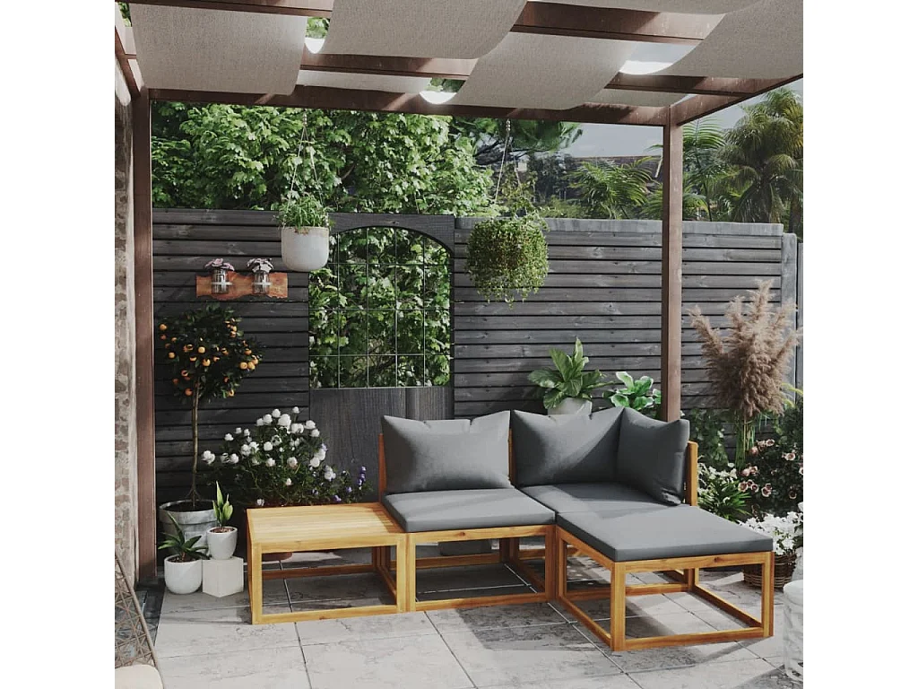 Set Divani da Giardino 4 pz con Cuscini in Massello di Acacia