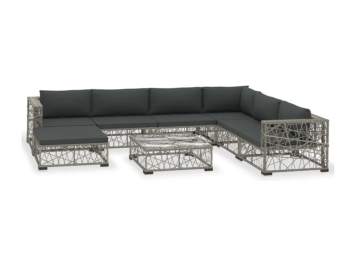 8-tlg. Garten-Lounge-Set mit Auflagen Poly Rattan Grau