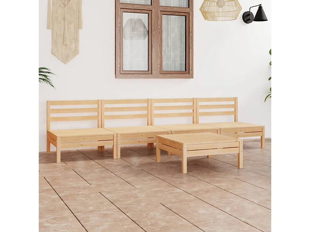 Set Divani da Giardino 5 pz in Legno Massello di Pino