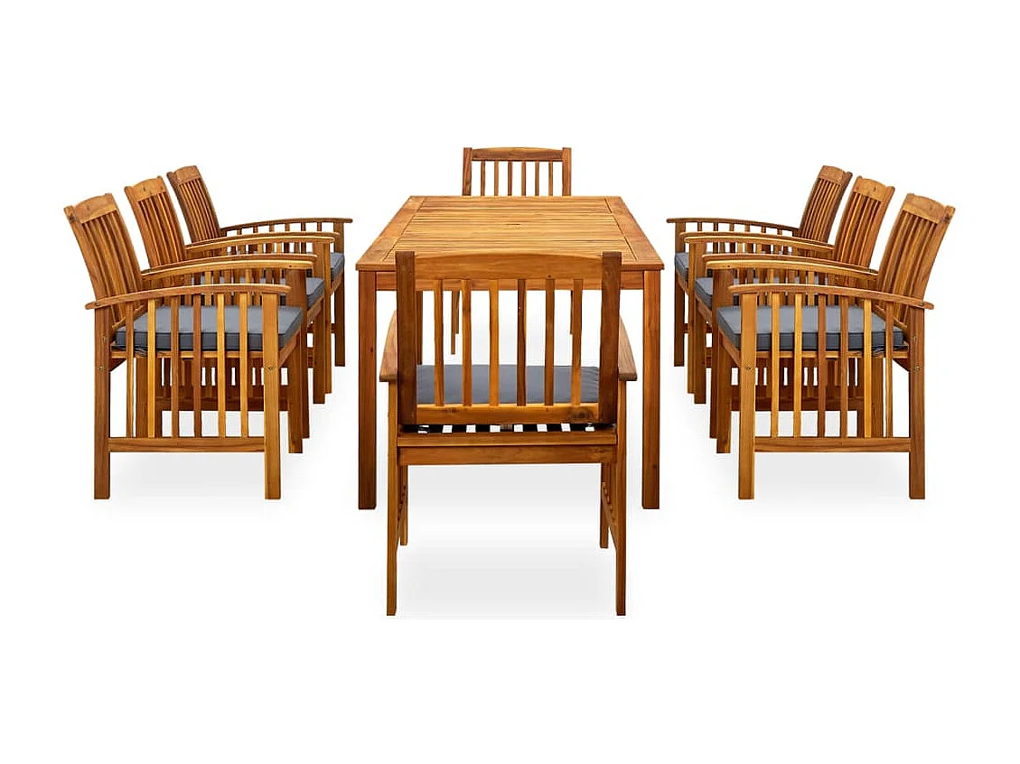 Ensemble à manger de jardin 9 pcs avec coussins Acacia solide