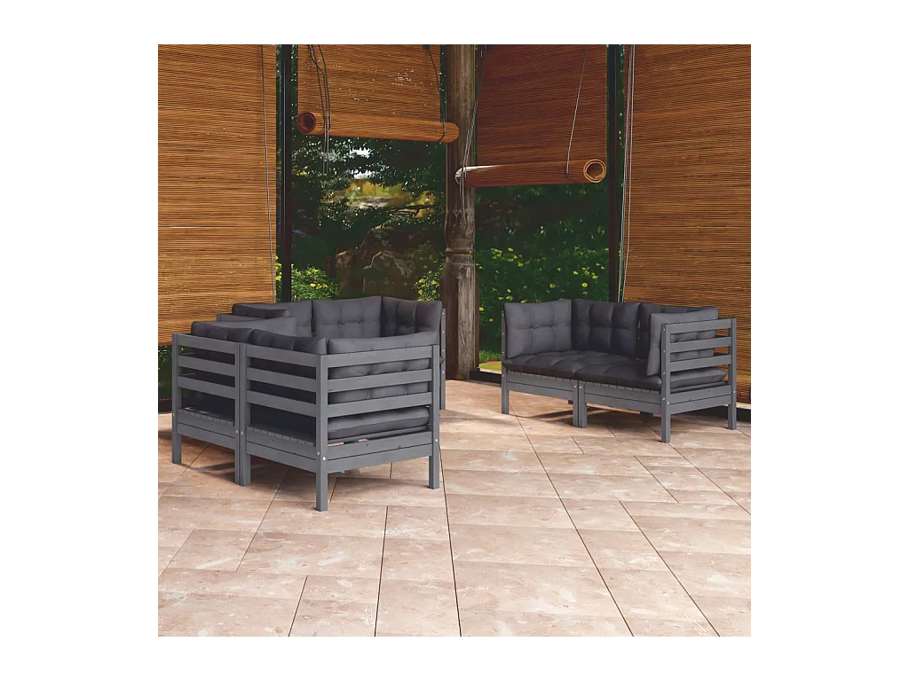 Salon de jardin 6 pcs avec coussins bois de pin massif