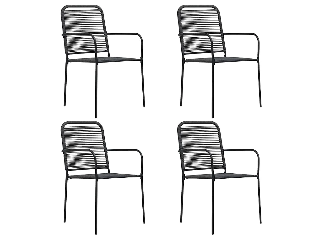 Ensemble à manger de jardin 5 pcs Corde en coton et acier Noir