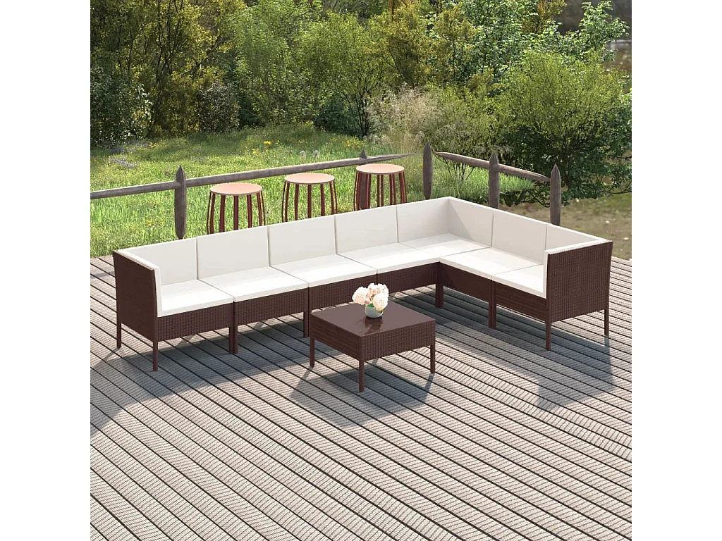 8-tlg. Garten-Lounge-Set mit Auflagen Poly Rattan Braun