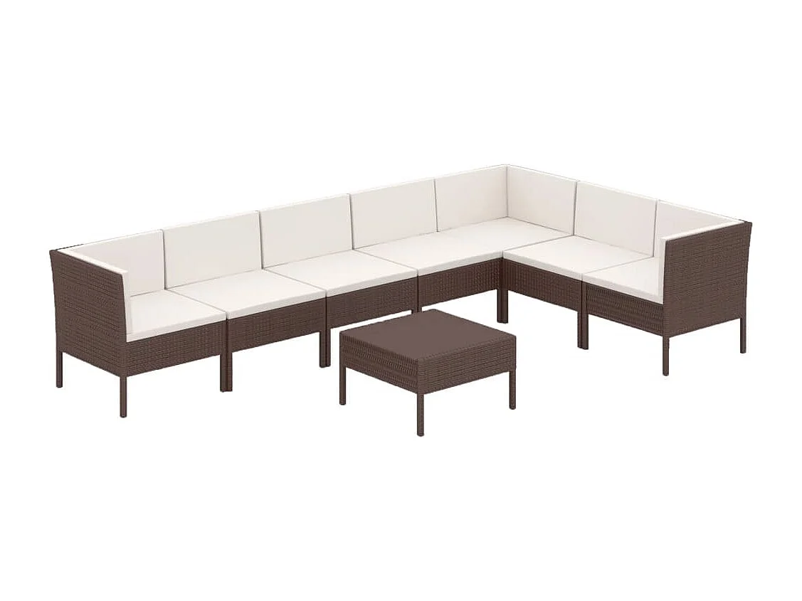 8-tlg. Garten-Lounge-Set mit Auflagen Poly Rattan Braun