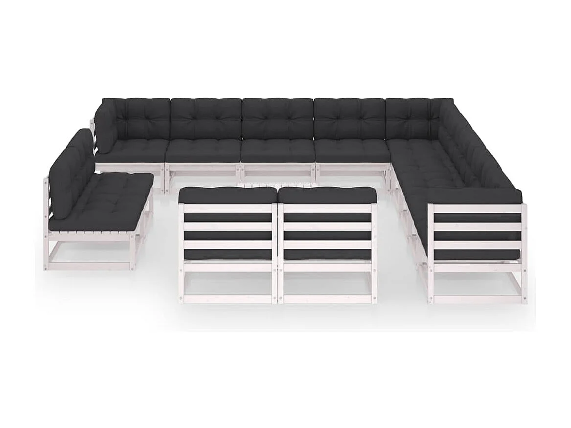 14-delige Loungeset met kussens massief grenenhout wit