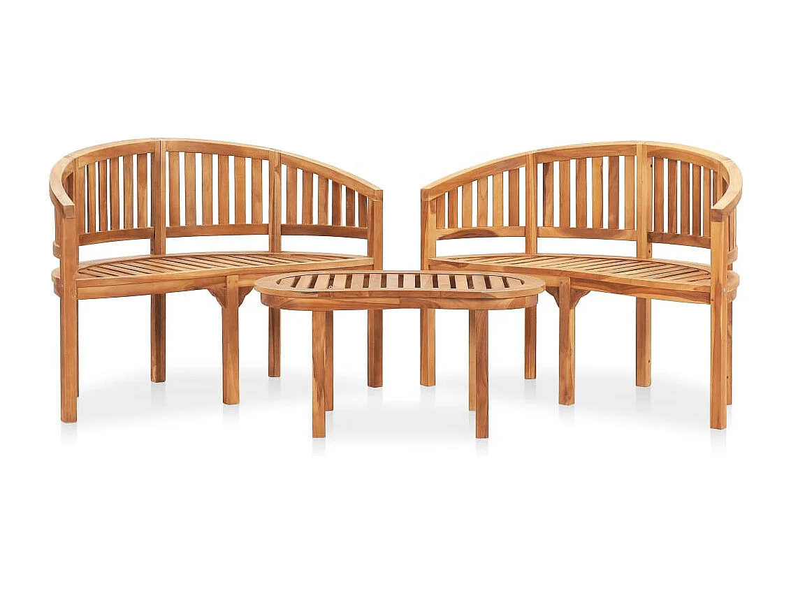 Salon de jardin 3 pcs en forme de banane Bois de teck solide