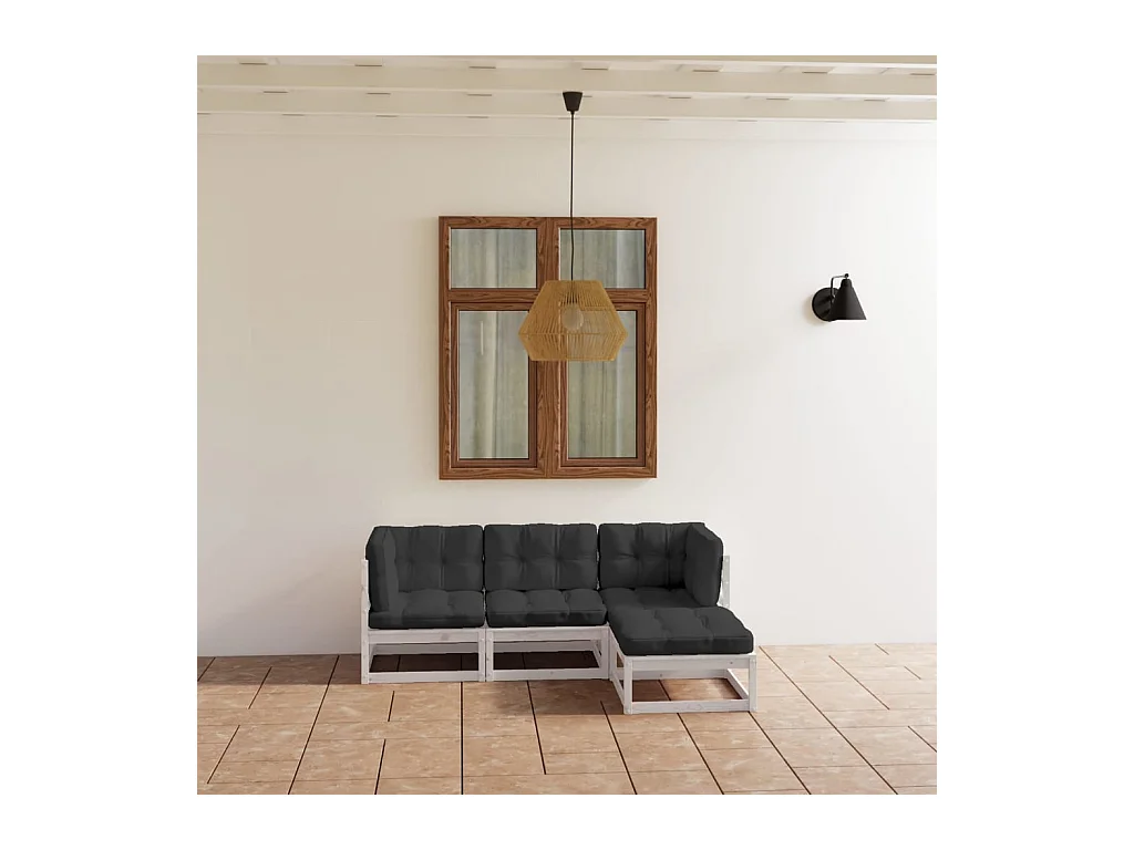 Salon de jardin 4 pcs avec coussins Bois de pin massif