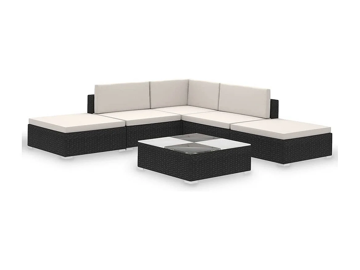Set Divani da Giardino 6 pz con Cuscini in Polyrattan Nero