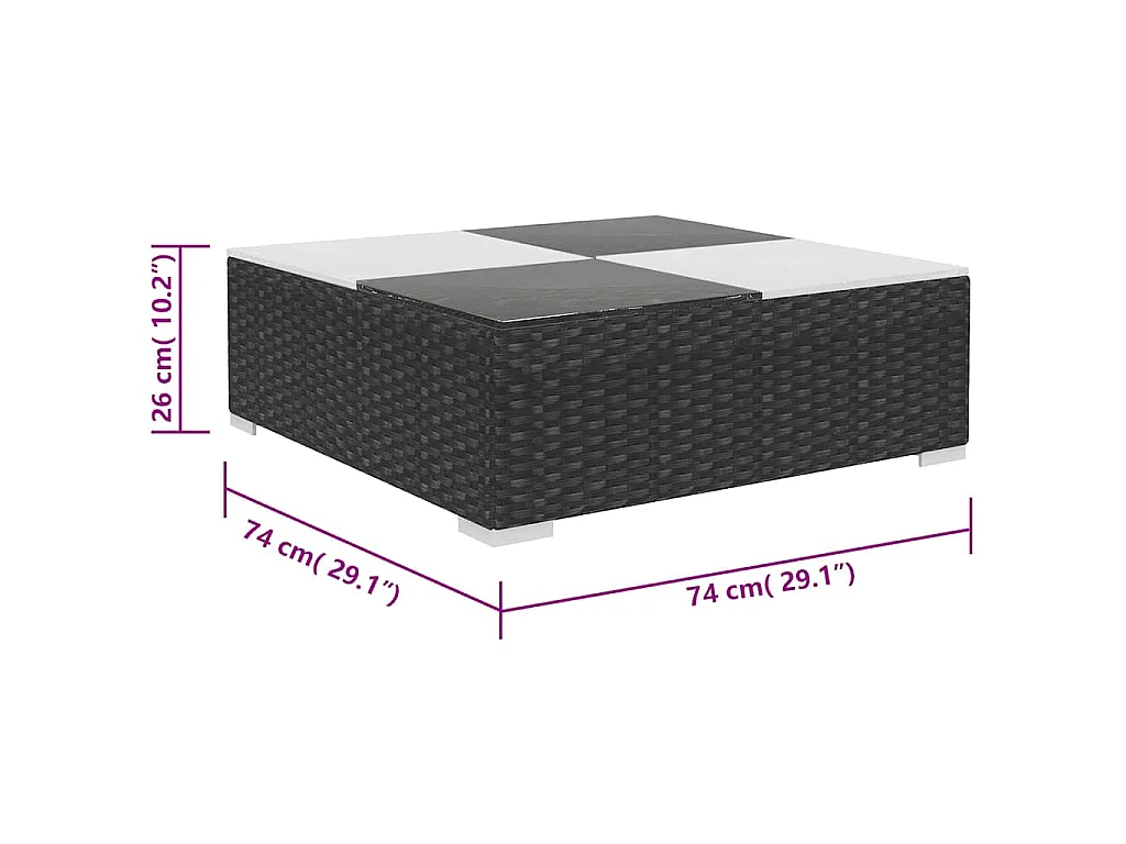 6 pcs conjunto lounge de jardim c/ almofadões vime PE preto