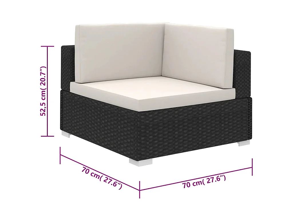 6 pcs conjunto lounge de jardim c/ almofadões vime PE preto