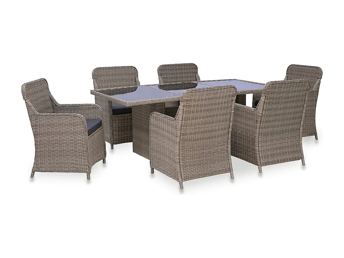 7 pcs conjunto de jantar para exterior vime PE castanho