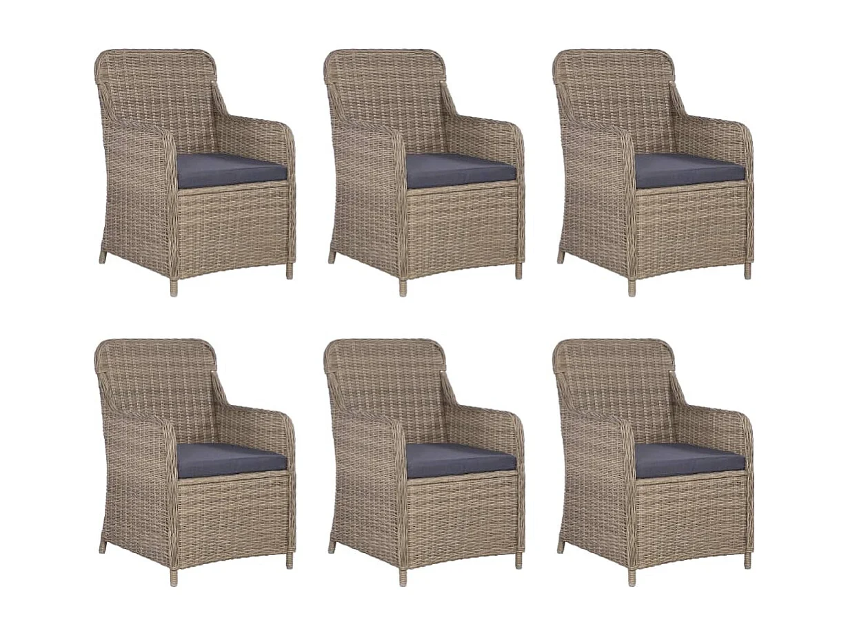 7 pcs conjunto de jantar para exterior vime PE castanho