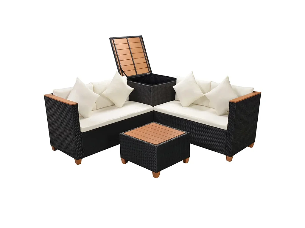4-tlg. Garten-Lounge-Set mit Auflagen Poly Rattan Schwarz
