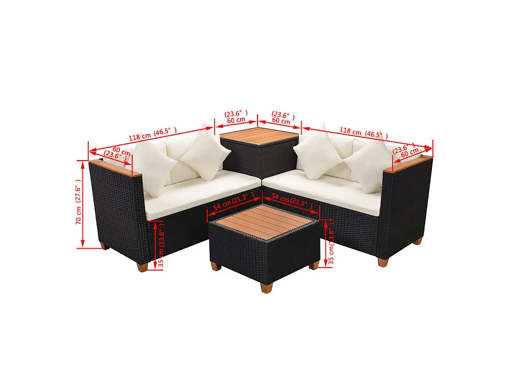 4-tlg. Garten-Lounge-Set mit Auflagen Poly Rattan Schwarz