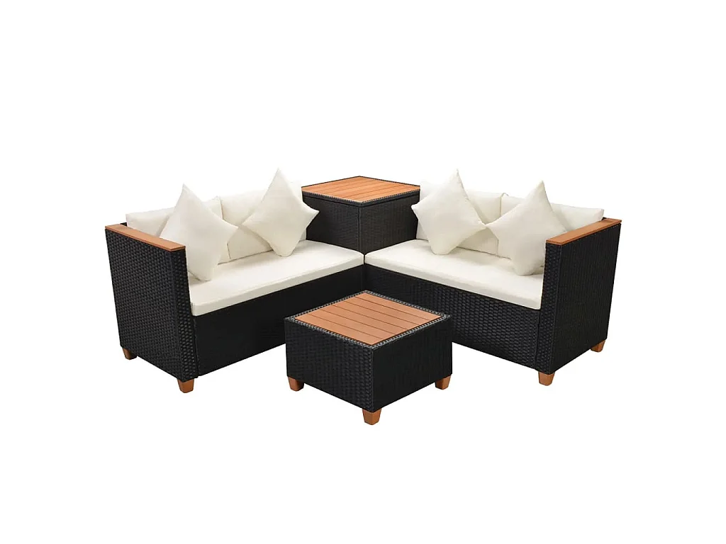 4-tlg. Garten-Lounge-Set mit Auflagen Poly Rattan Schwarz