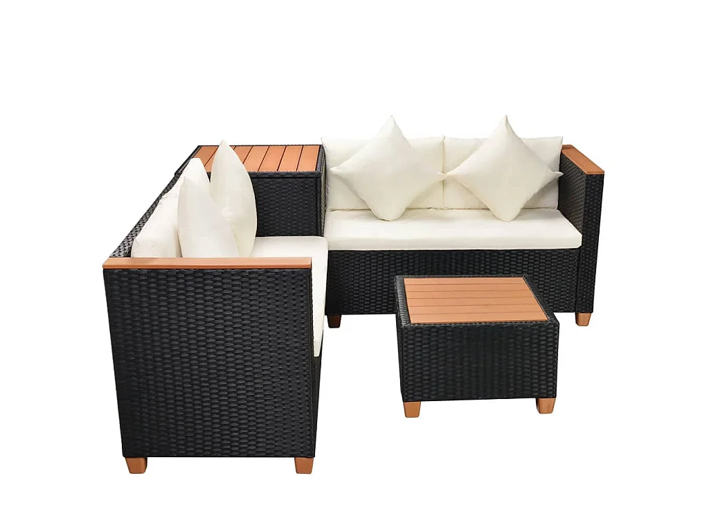4-tlg. Garten-Lounge-Set mit Auflagen Poly Rattan Schwarz
