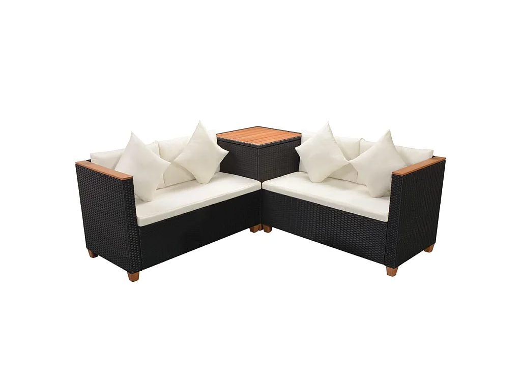 4-tlg. Garten-Lounge-Set mit Auflagen Poly Rattan Schwarz