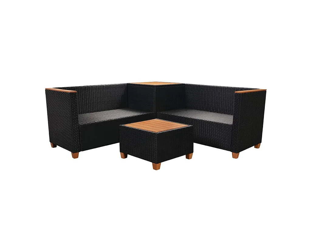 4-tlg. Garten-Lounge-Set mit Auflagen Poly Rattan Schwarz