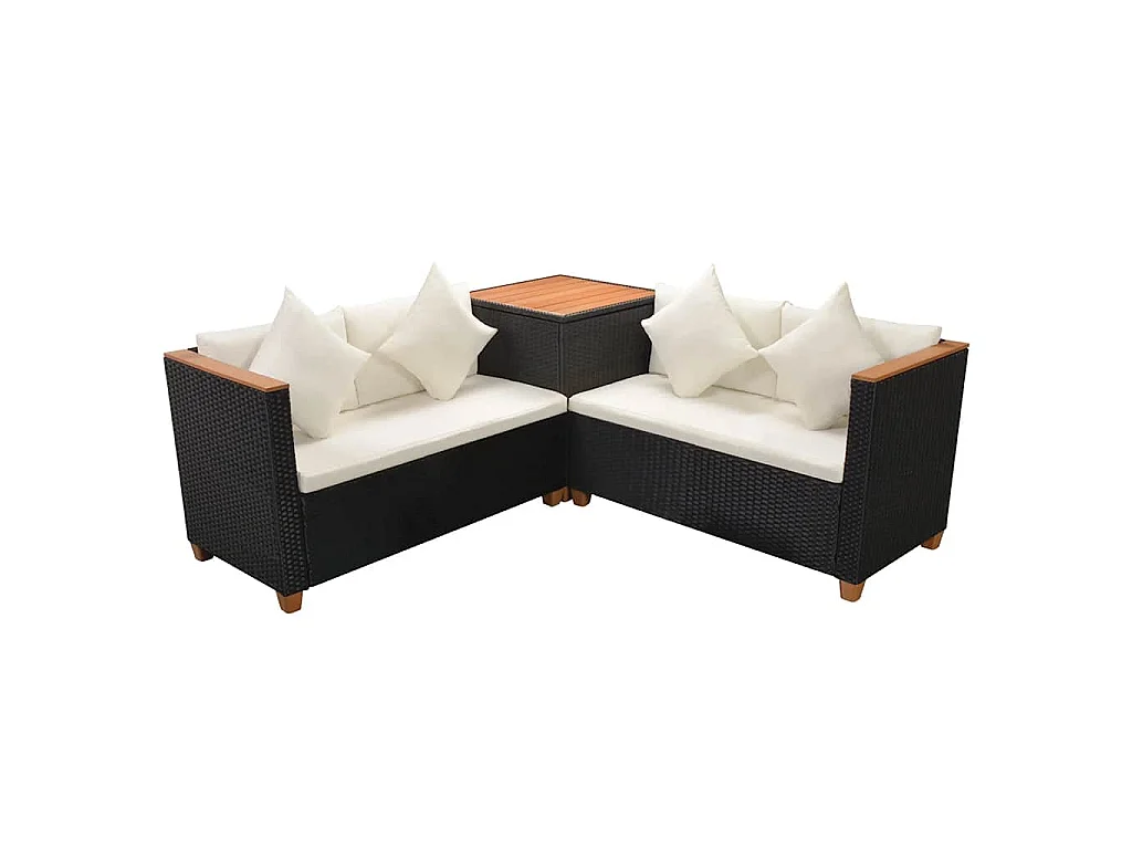 Set Divani da Giardino 4 pz con Cuscini in Polyrattan Nero