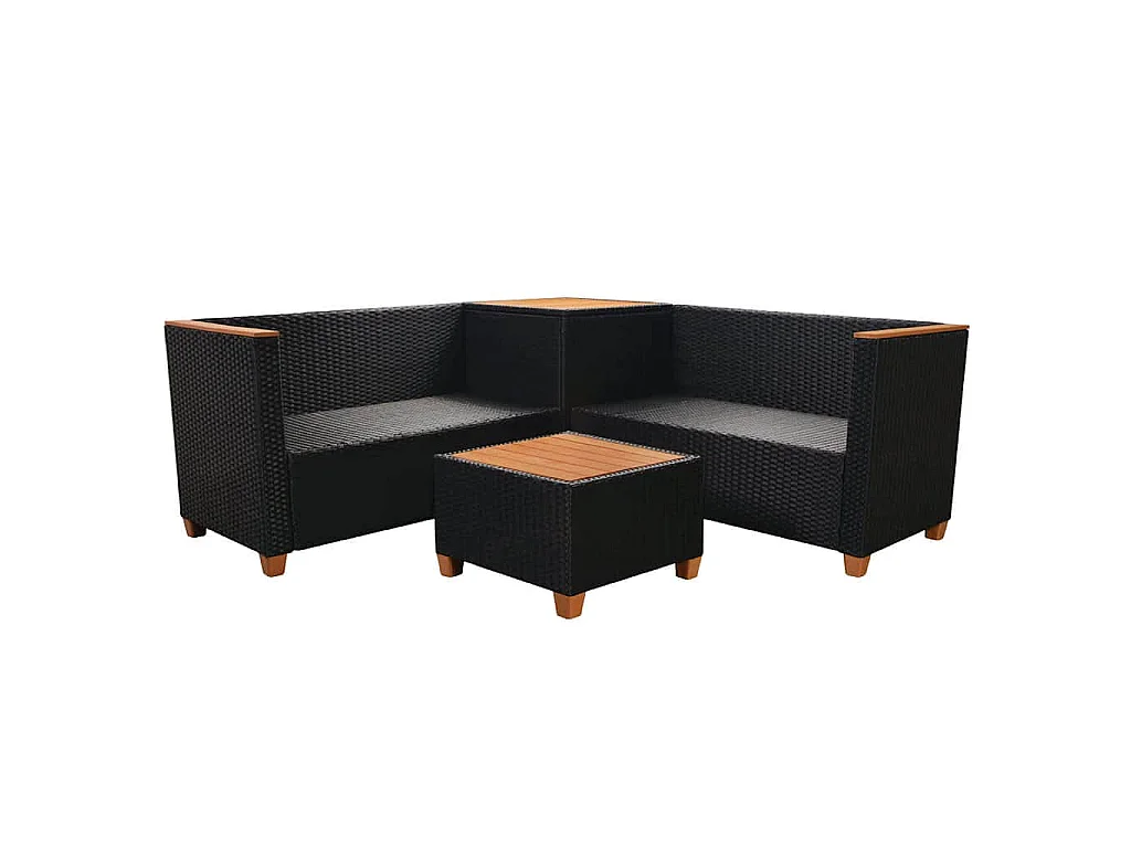 Set Divani da Giardino 4 pz con Cuscini in Polyrattan Nero