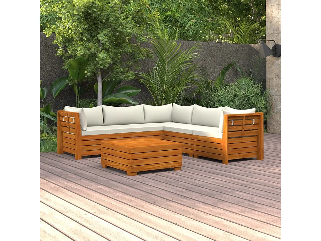 Salon de jardin 6 pcs avec coussins Bois d'acacia solide