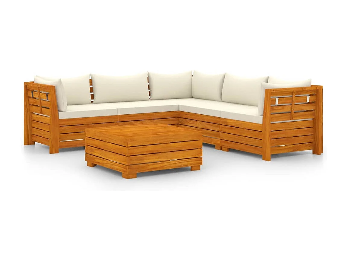 Salon de jardin 6 pcs avec coussins Bois d'acacia solide