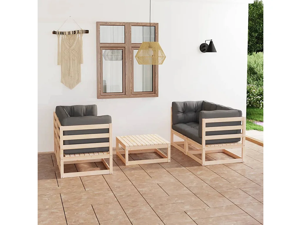 5-delige Loungeset met kussens massief grenenhout