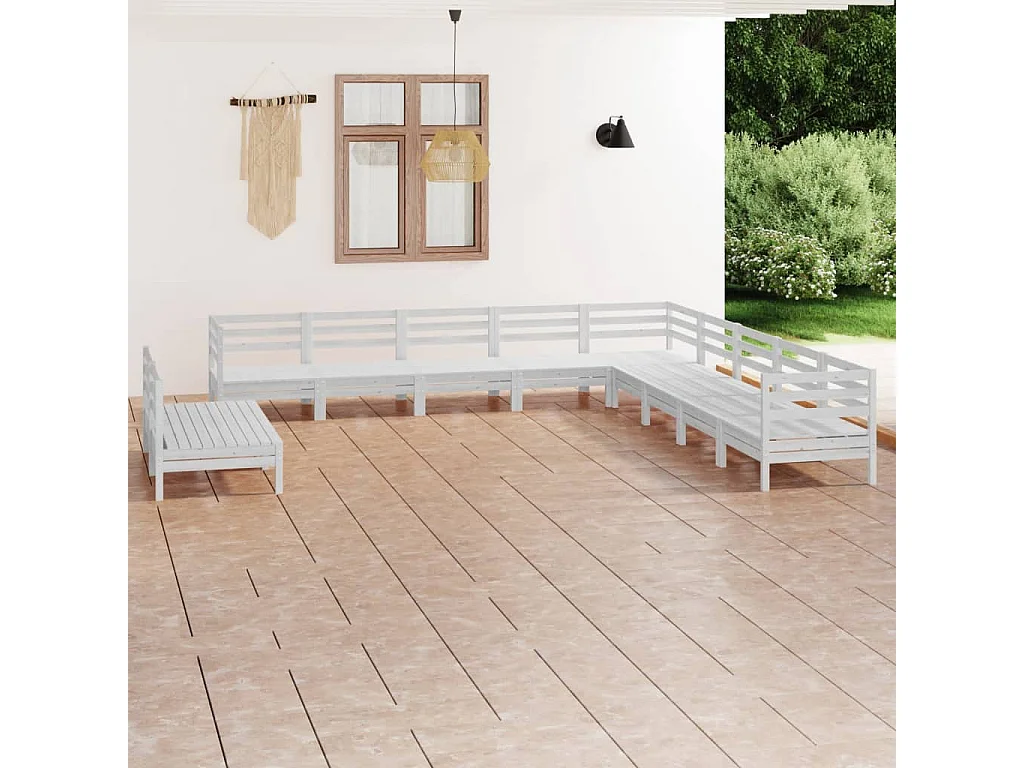 Salon de jardin 11 pcs Bois de pin massif Blanc
