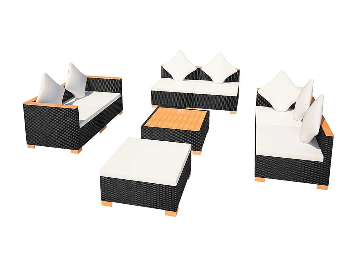 Set Divani da Giardino 8 pz con Cuscini in Polyrattan Nero