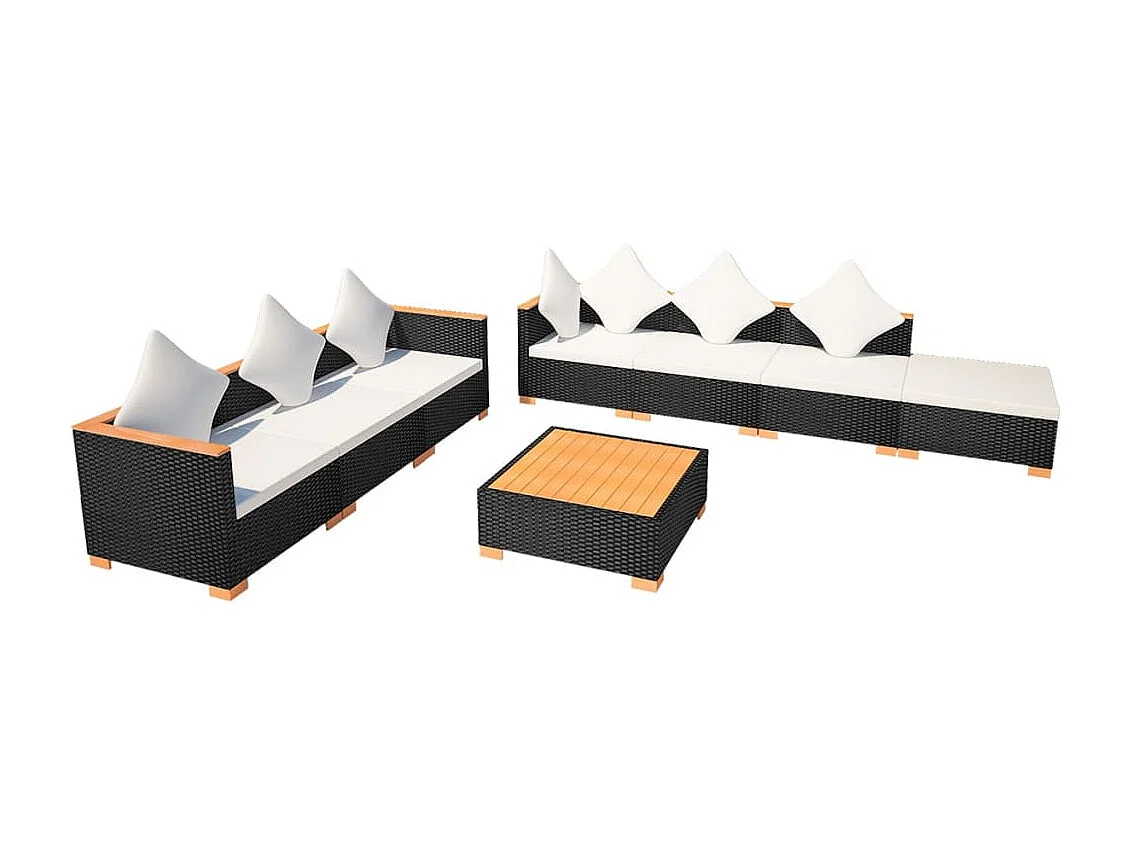 Set Divani da Giardino 8 pz con Cuscini in Polyrattan Nero