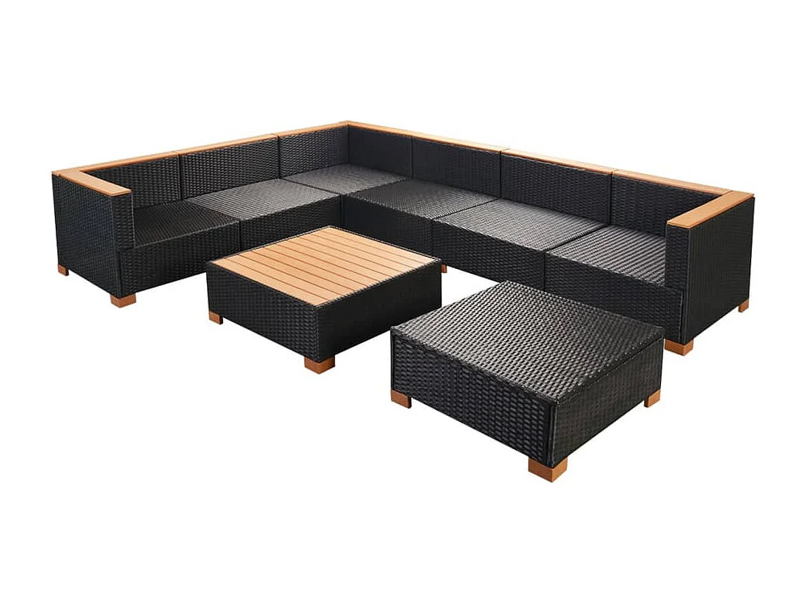 Set Divani da Giardino 8 pz con Cuscini in Polyrattan Nero