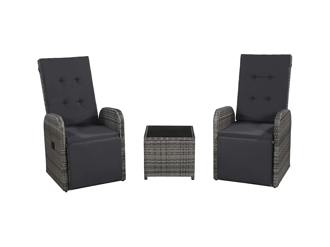 Set da Bistrot 3 pz con Cuscini in Polyrattan Grigio